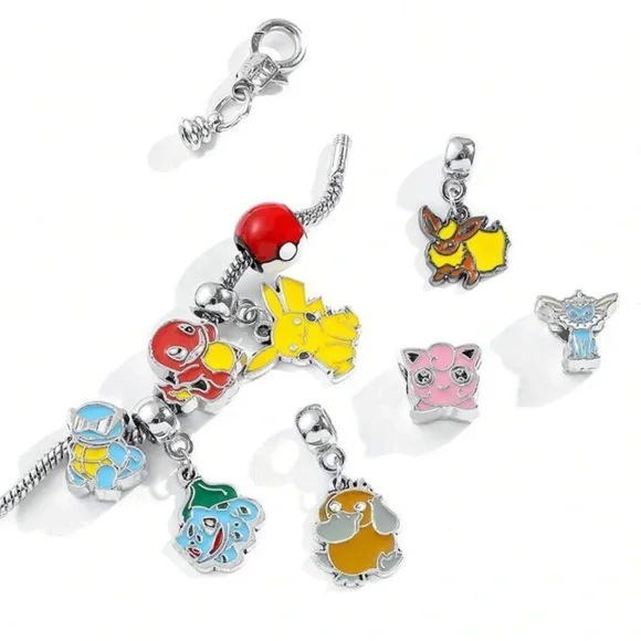✨3for$38 New 9 Charm Pokémon Character Silver Enamel Charm Bracelet ~ Pokémon - Picture 8 of 14